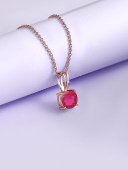 Ornate Jewels - 925 Silver Rose Gold 1 Carat Red Ruby Pendant With Chain for Women & Girls