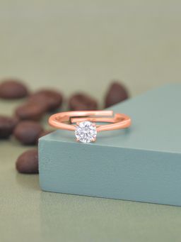 Ornate Jewels - 925 Silver Rose Gold American Diamond Solitaire Adjustable Ring for Women & Girls