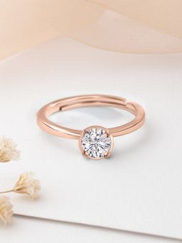Ornate Jewels - 925 Silver Rose Gold 1 Carat American Diamond Adjustable Ring for Women & Girls