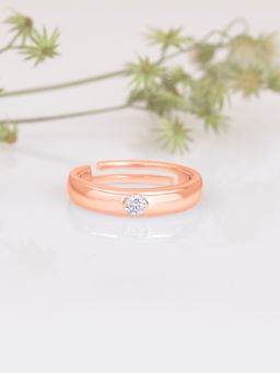 Ornate Jewels - 925 Silver Rose Gold 0.5 Carat American Diamond Adjustable Ring for Women & Girls