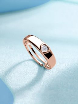 Ornate Jewels - 925 Silver Rose Gold 0.2 Carat American Diamond Adjustable Ring for Women & Girls