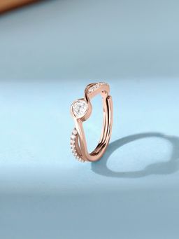 Ornate Jewels - 925 Silver Rose Gold 0.40 Carat American Diamond Adjustable Ring for Women & Girls