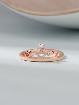 Ornate Jewels - 925 Silver Rose Gold Crown Tiara Adjustable Ring for Women & Girls