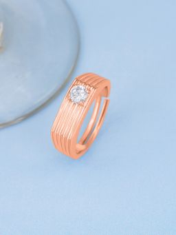 Ornate Jewels - 925 Silver Rose Gold 1 Carat American Diamond Adjustable Ring for Men & Boys