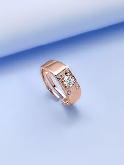 Ornate Jewels - 925 Silver Rose Gold 1 Carat American Diamond Adjustable Ring for Men & Boys