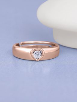 Ornate Jewels - 925 Silver Rose Gold 0.5 Carat American Diamond Heart Adjustable Ring for Men & Boys