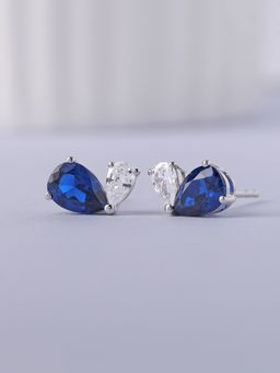 Ornate Jewels - Toi Et Moi 925 Silver Blue Sapphire Stud Earring for Women & Girls (Free Size)