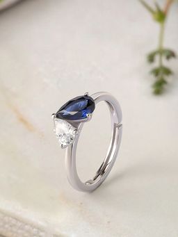 Ornate Jewels - 925 Silver Blue Sapphire Toi Et Moi Adjustable Rings for Women & Girls (One Size)