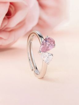Ornate Jewels - 925 Silver Pink American Diamond Toi Et Moi Adjustable Rings for Women & Girls (One Size)