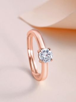 Ornate Jewels - 925 Silver Rose Gold 0.8 Carat American Diamond Adjustable Ring for Women & Girls