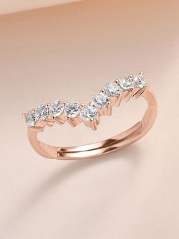 Ornate Jewels - 925 Silver Rose Gold American Diamond Adjustable Chevron Ring for Women & Girls