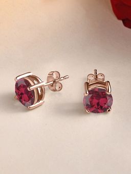 Ornate Jewels - 925 Silver Rose Gold 2 Carat Red Ruby Stud Earring for Women & Girls