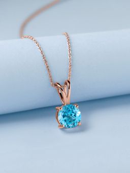 Ornate Jewels - 925 Silver Rose Gold 2 Carat Blue Topaz Pendant With Chain for Women & Girls