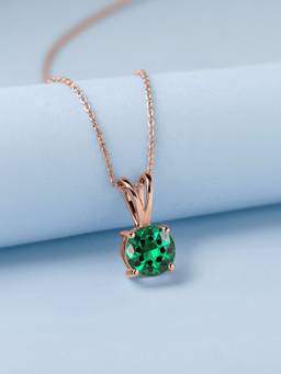 Ornate Jewels - 925 Silver Rose Gold 2 Carat Green Emerald Pendant With Chain for Women & Girls