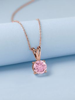 Ornate Jewels - 925 Silver Rose Gold 2 Carat Pink CZ Pendant With Chain for Women & Girls
