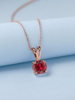 Ornate Jewels - 925 Silver Rose Gold 2 Carat Red Ruby Pendant With Chain for Women & Girls