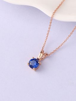 Ornate Jewels - 925 Silver Rose Gold 0.5 Carat Blue Sapphire Pendant With Chain for Women & Girls