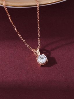 Ornate Jewels - 925 Silver Rose Gold 0.5 Carat American Diamond Solitaire Necklace for Women & Girls