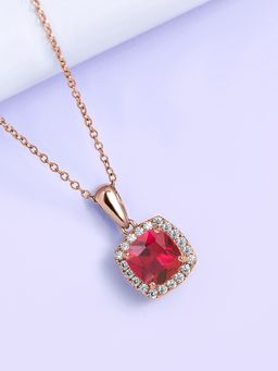 Ornate Jewels - 925 Silver Rose Gold Red Ruby Pendant With Chain for Women & Girls