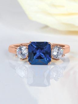 Ornate Jewels - 925 Silver Rose Gold 1.5 Carat Blue Sapphire Meghan Markle Ring for Women & Girls