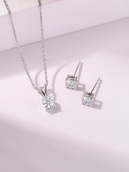 Ornate Jewels - 925 Silver American Diamond Necklace With Earring Jewellery For Women & Girls (Set of 2)