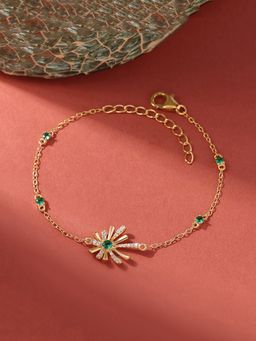Ornate Jewels - 925 Silver Yellow Gold Green Emerald Sparkle Bracelet for Women & Girls