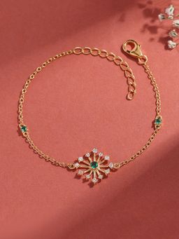 Ornate Jewels - 925 Silver Yellow Gold Green Emerald Sparkle Bracelet for Women & Girls