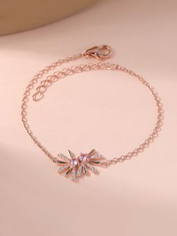 Ornate Jewels - 925 Silver Rose Gold Pink American Diamond Adjustable Bracelet for Women & Girls