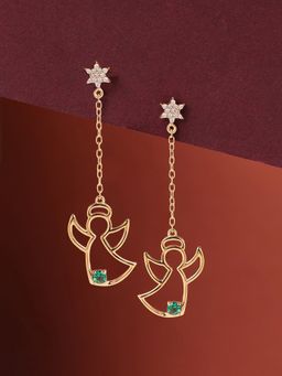 Ornate Jewels - 925 Silver Yellow Gold Green Emerald Angel Dangle Earring for Women & Girls
