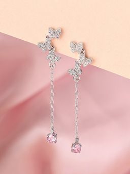 Ornate Jewels - 925 Silver Pink American Diamond Sparkle Butterfly Dangle Earring for Women & Girls