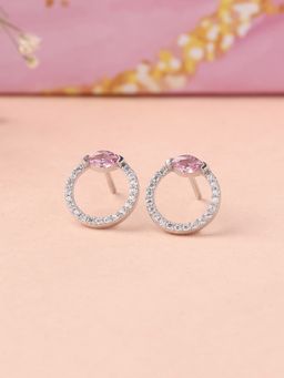 Ornate Jewels - 925 Silver Marquise Pink American Diamond Circle Stud Earring for Women & Girls