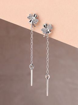 Ornate Jewels - 925 Silver Rhodium Plating Round American Diamond Dangle Earring for Women & Girls