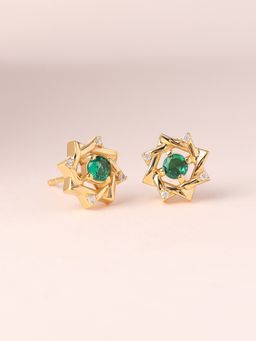 Ornate Jewels - 925 Silver Yellow Gold Green Emerald Stunning Squares Earring for Women & Girls