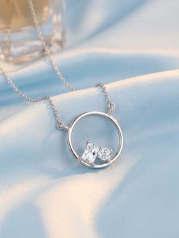 Ornate Jewels - 925 Silver American Diamond Toi Et Moi Circle Necklace for Women & Girls