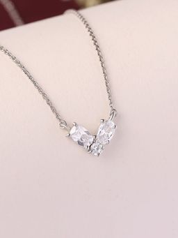 Ornate Jewels - 925 Silver Rhodium Plated American Diamond Trilogy Necklace for Women & Girls