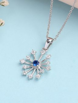 Ornate Jewels - 925 Silver Round Blue Sapphire Sparkle Pendant with Chain for Women & Girls
