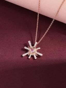 Ornate Jewels - 925 Silver Rose Gold Pink American Diamond Pendant with Chain for Women & Girls