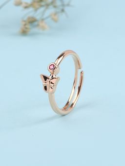 Ornate Jewels - 925 Silver Rose Gold Red Ruby Adjustable Ring for Women & Girls