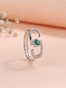 Ornate Jewels - 925 Silver Rhodium Plating Green Emerald Designer Adjustable Ring for Women & Girls