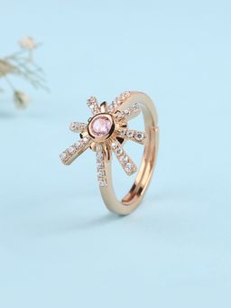 Ornate Jewels - 925 Silver Rose Gold Pink Cz Fireworks Sparkles Adjustable Ring for Women & Girls