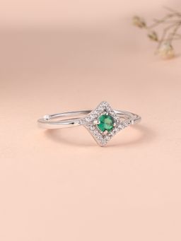 Ornate Jewels - 925 Silver Rhodium Plating Green Emerald Glamourous Adjustable Ring for Women & Girls