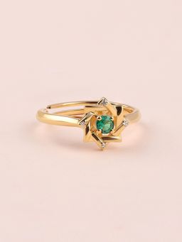 Ornate Jewels - 925 Silver Yellow Gold Green Emerald Stunning Adjustable Ring for Women & Girls