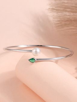 Ornate Jewels - 925 Silver Rhodium Plating Green Emerald Toi Moi Bangle for Women & Girls