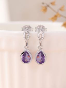 Ornate Jewels - 925 Silver Pear Purple Amethyst Dazzling Dangle Earring for Women & Girls