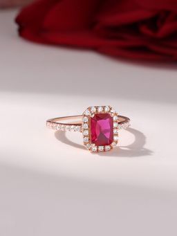Ornate Jewels - 925 Silver Rose Gold Red Ruby Party Wear Adjustable Ring for Women & Girls