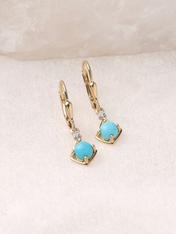 Ornate Jewels - 925 Silver Yellow Gold Round Turquoise Drop Earring for Women & Girls