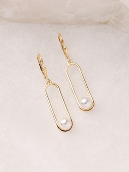 Ornate Jewels - 925 Silver Yellow Gold Round Shell Pearl Dangle Earring for Women & Girls