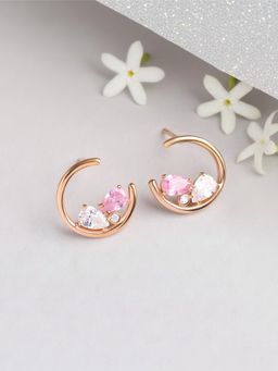 Ornate Jewels - 925 Silver Rose Gold Pink CZ Moon Stud Earring for Women & Girls