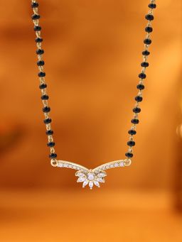 Ornate Jewels - 925 Silver Yellow Gold American Diamond Flower Adjustable Mangalsutra for Women