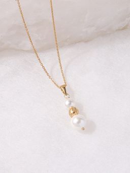 Ornate Jewels - 925 Silver Yellow Gold Shell Pearl Triology Pendant With Chain for Women & Girls